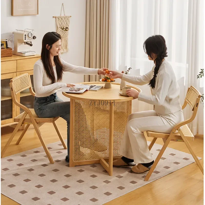 *Japanese Vine Weaving Restaurant Table Natural Bamboo Tea Desk Home Furniture Convenient Folding Dining Chairs Homestay Balcony