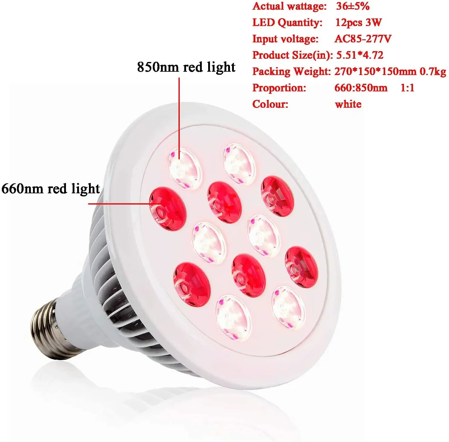 Red Light Therapy for Body, face,Near Infrared Light Bulb, 660nm 850nm for Pain Relieve on Muscles Joints and Skin, 12-36W E27