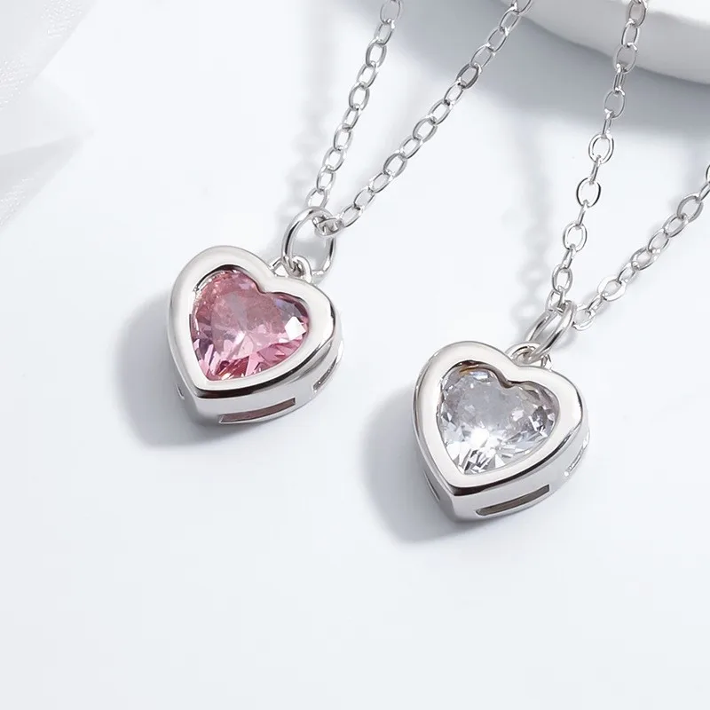 Silver Color Creative CZ Heart Pendant Necklace for Women Exquisite Temperament collar Necklaces Party Jewelry Gifts