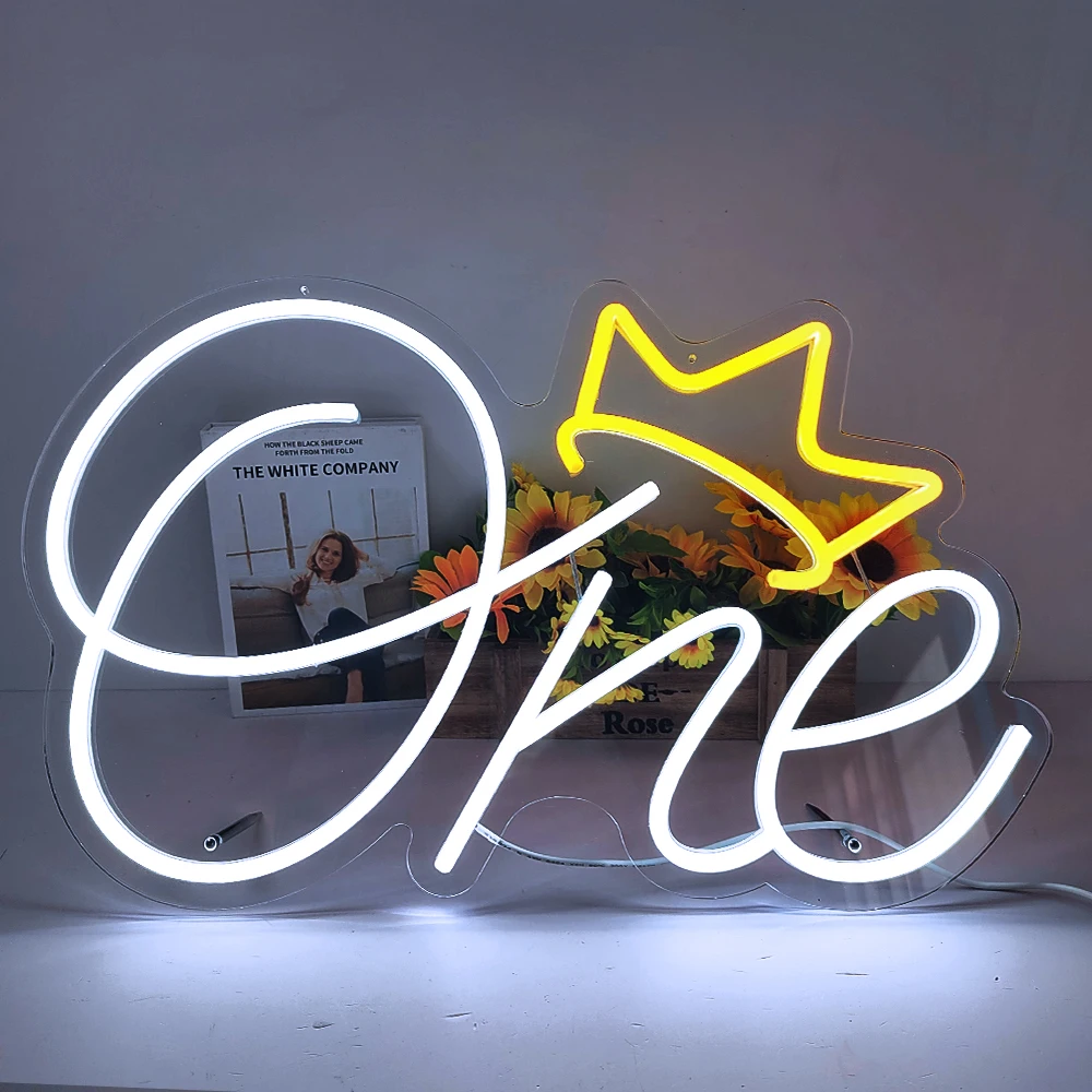 Neon Sign ONE Sign for First Birthdays Party Kids Birthdays Decoration  56x36cm Wall Backdrop Room Decor Neon Age Light Sign One