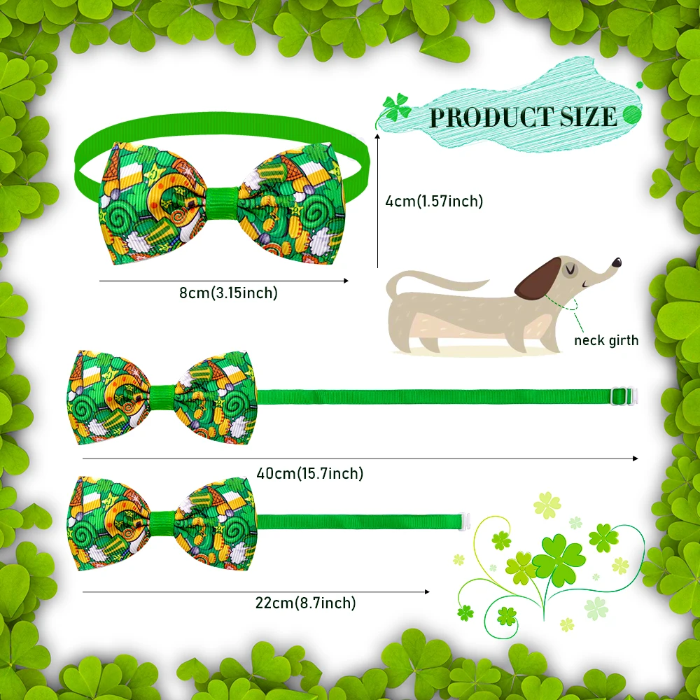 10Pcs ST Patrick's day Pet Supplies Dog Bowtie Pet Dog Cat Bow Tie Neckties White Green Dog Bows Pet Bowties Dogs Supplies 2