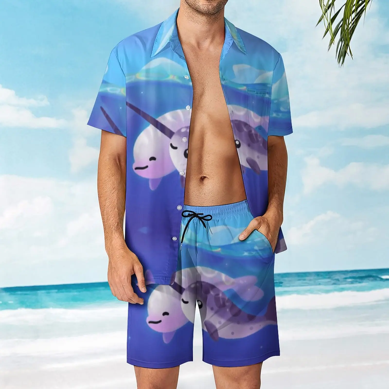 

2 Pieces Pantdress Beluga And Narwhal(0002) Vintage Men's Beach Suit Graphic Beach USA Size