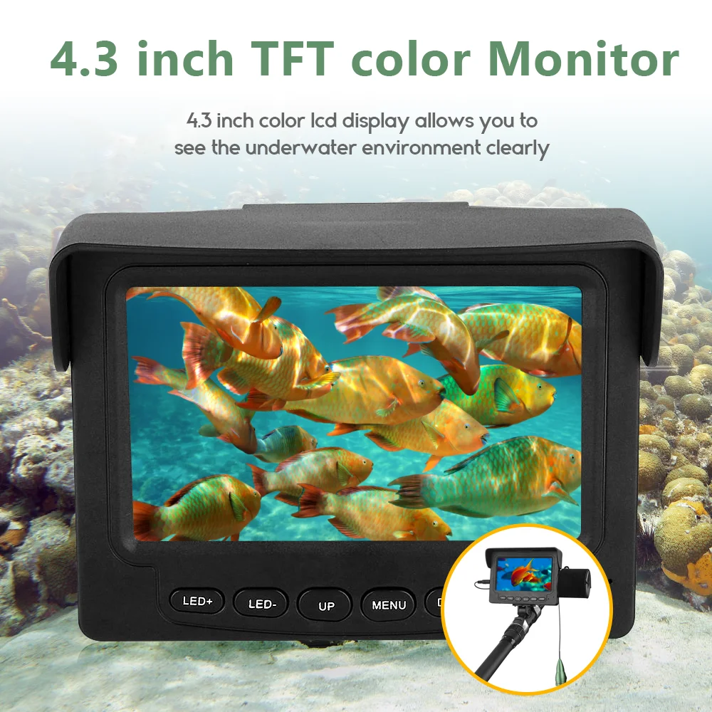 Fish Finder 4.3" 1000TVL Underwater Fishing Camera for Ice/Sea/River Fishing Search with 5000mah Battery IP68 Waterproof