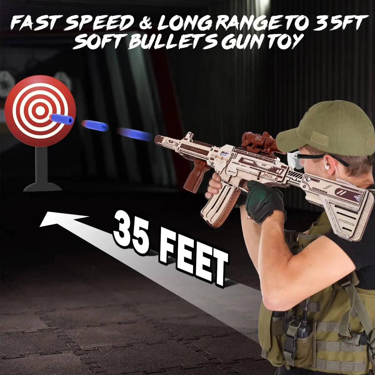 VATOS 3D Wooden Gun Puzzles for Kids Adult with Foam Soft Bullet Electric Wooden M416 Model Rifle Guns Toy DIY Building Gift Boy 3