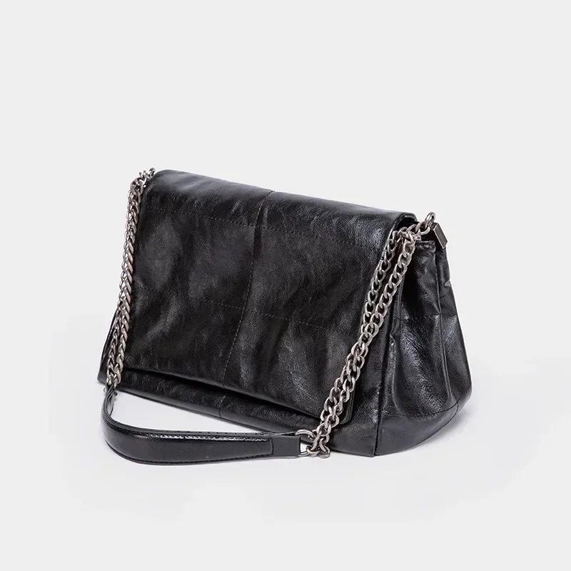 Purse Bag Women's New Trendy Black Rock Style Flip Bag Chain Strap