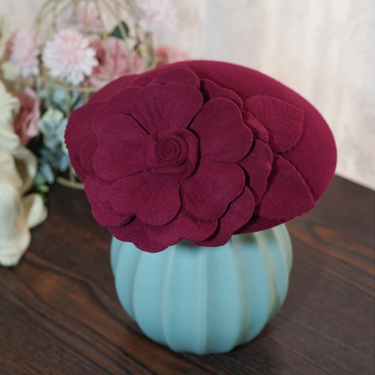 Wool Felt Bridal Fascinator Hat with Flower for Women Ladies Lady