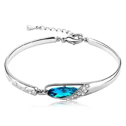 Elegant S925 Sterling Silver Bracelet with Blue Crystal - Exquisite Engagement or Wedding Jewelry Gift (Blue)