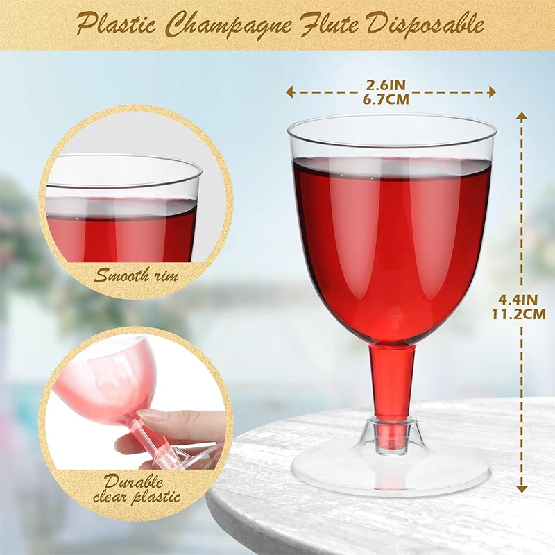 50pcs Champagne Flutes 5oz Reusable Disposable Cups Transparent Wine Mug for Party Wedding Glass Premium Heavy Duty Fancy Cup