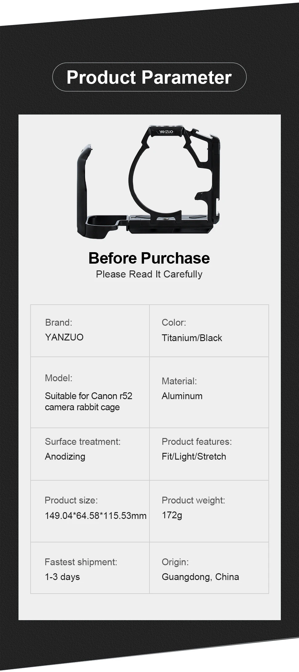 Photography Extended Case for Canon R52 Camera Metal Expansion Stabilizer R52 Ca
