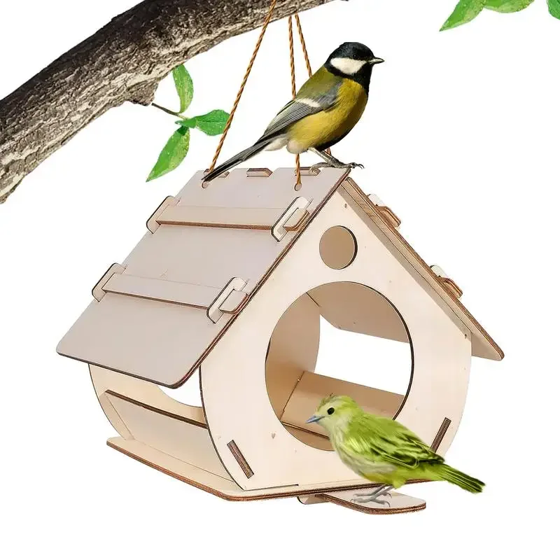 DIY Hang Wooden Bird Feeder for Outdoor Bird Decorative Houses Backyards Hummingbird Pet Supplies Home Gardens bird house