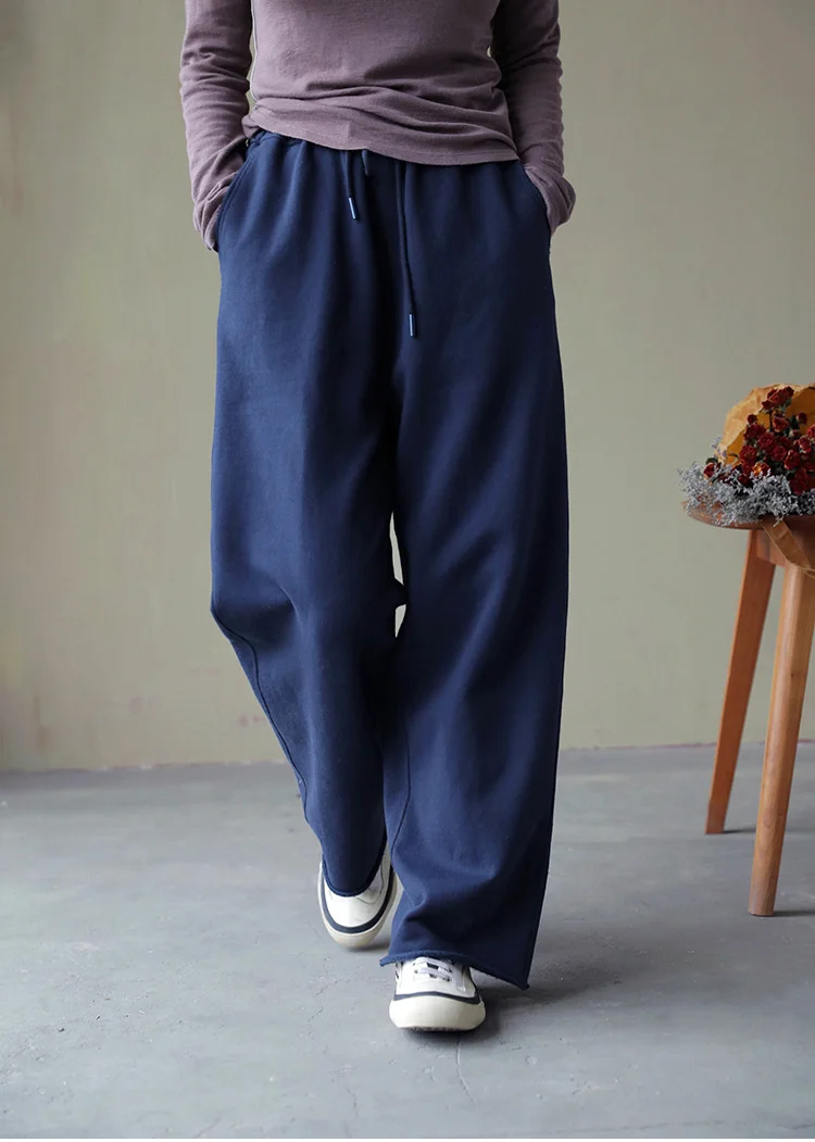 

autumn and winter Style Navy super soft fleece knitted fabric elastic waist Pants 1217