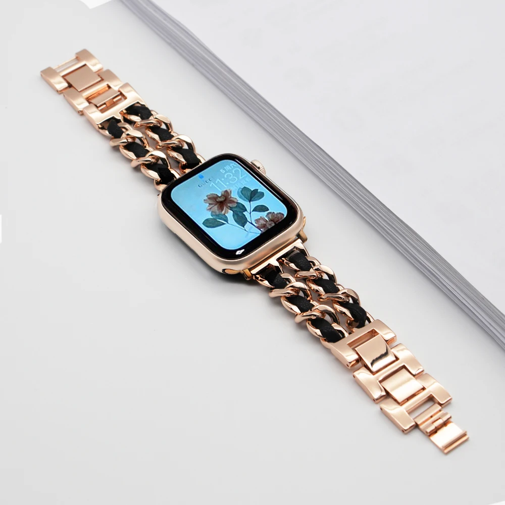 애플 워치용 스트랩, 울트라 49mm 밴드 체인, 45mm, 41mm, 38, 42mm, 40, 44mm, 스틸 팔찌, 럭셔리 iWatch 시리즈 8, 7, 6, se, 5, 4, 3, Correa