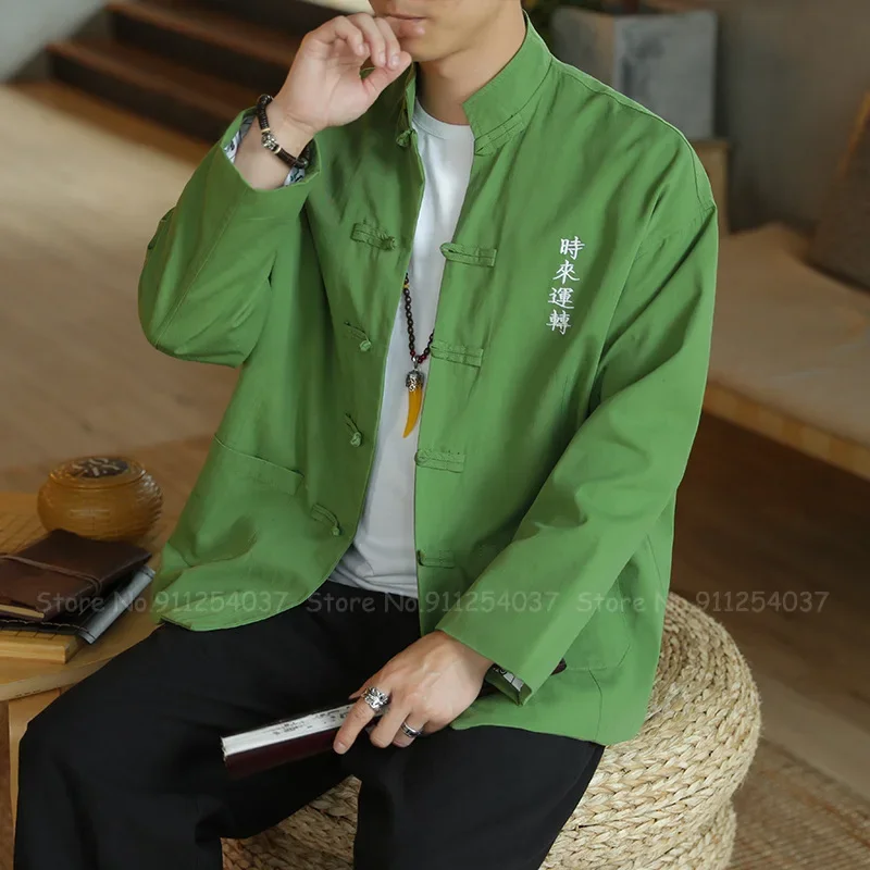 Men\'s Chinese Retro Hanfu Coats Casual Kung Fu Cardigan Jackets Cheongsam Tops Tops Fashion Jackets Zen Tea Oriental Clothing