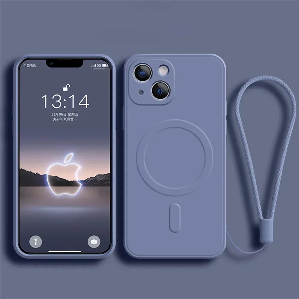 thumbnail image 1 of Liquid Silicone Case For iPhone 15 11 13 12 14 Pro Max Mini XR Xs Plus SE Phone Magnetic Wireless Charging For Magsafe Cover, 1 of 5