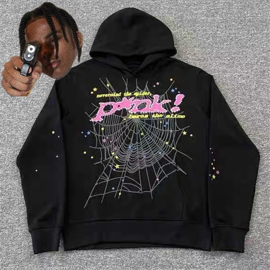Pink Logo Puff Print  Young Thug Spider Hoodie Men Women Hiphop