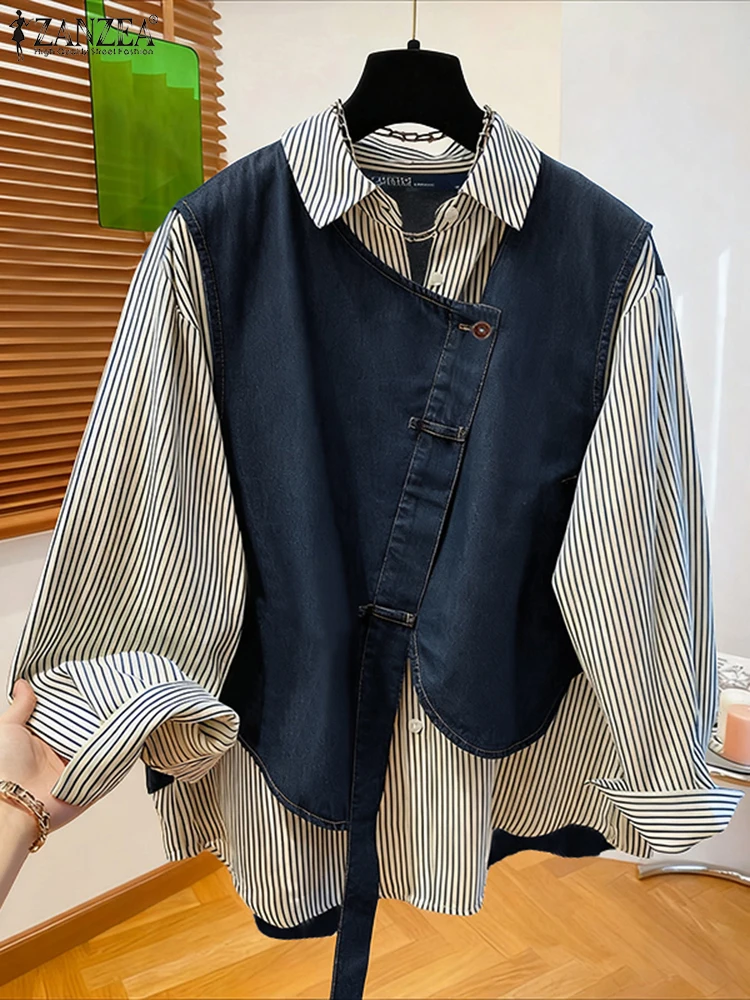 Women Long Sleeve Stripe Casual Blouse