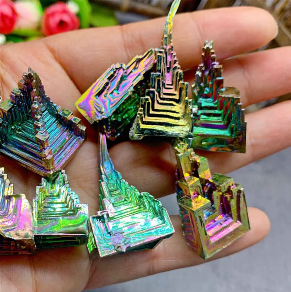 Natural Crystal Stone Natural Bismuth Tower Metal Mineral Crystal Tower Point Pyramid Stones Gemstone Reiki Healing Meditation Collection Home Decor