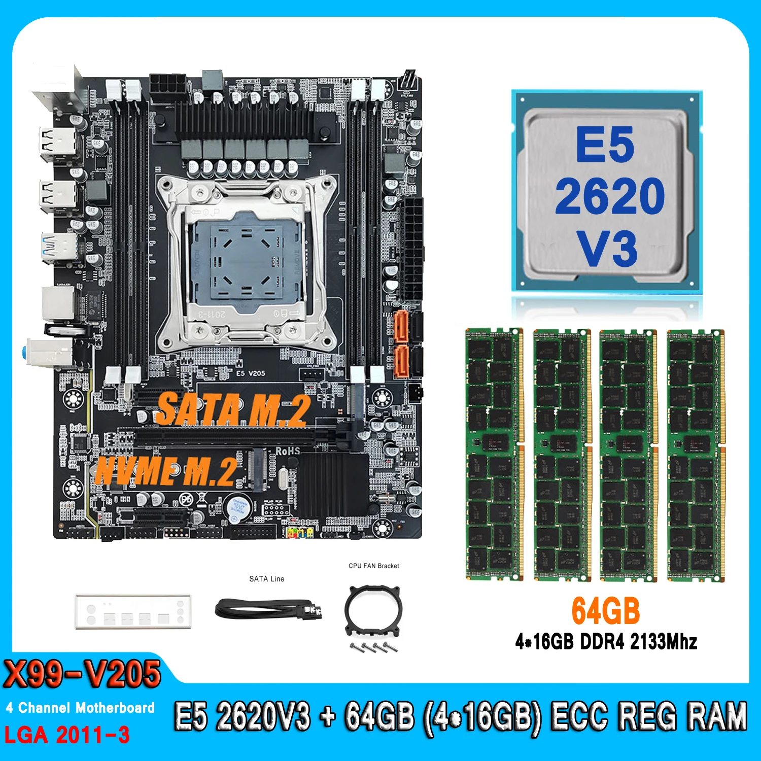 Набор материнской платы X99, игровая Материнская плата Intel Xeon E5 2620 V3 64 ГБ (4*16 Гб) DDR4 E5 2620V3, комбинированная Материнская Плата ЦП LGA 2011-3, память для ПК, геймера