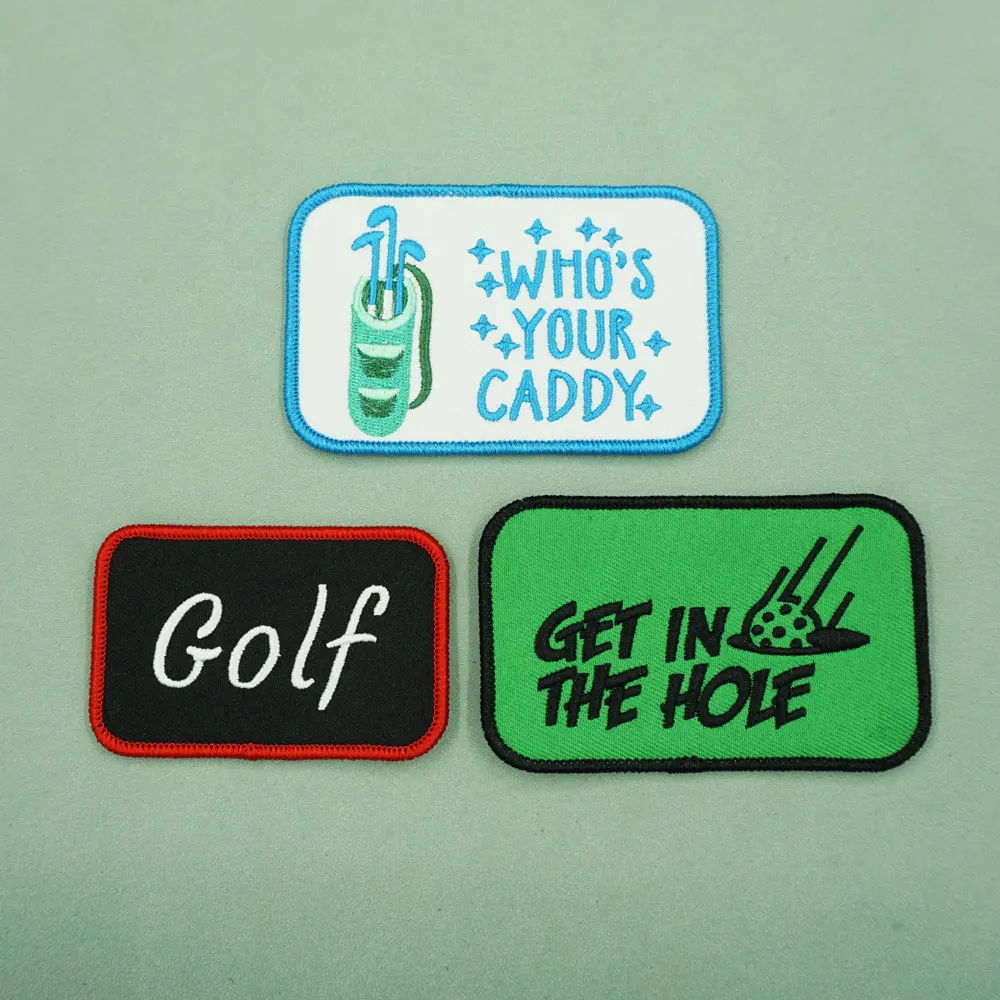 golf logo outdoor sport embroidered patches with hook backing for clothing
