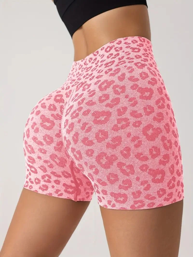 Leopard Print High Waist Yoga Shorts - Womens Gym Fitness Summer Leggings