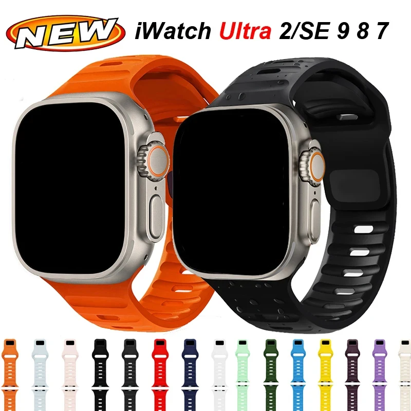 애플 워치용 소프트 실리콘 스트랩, 울트라 2 밴드, 49mm, 44mm, 45mm, 40mm, 41, 42mm, 38mm, 스포츠 팔찌, 아이워치 시리즈 9, 8, 7, 6