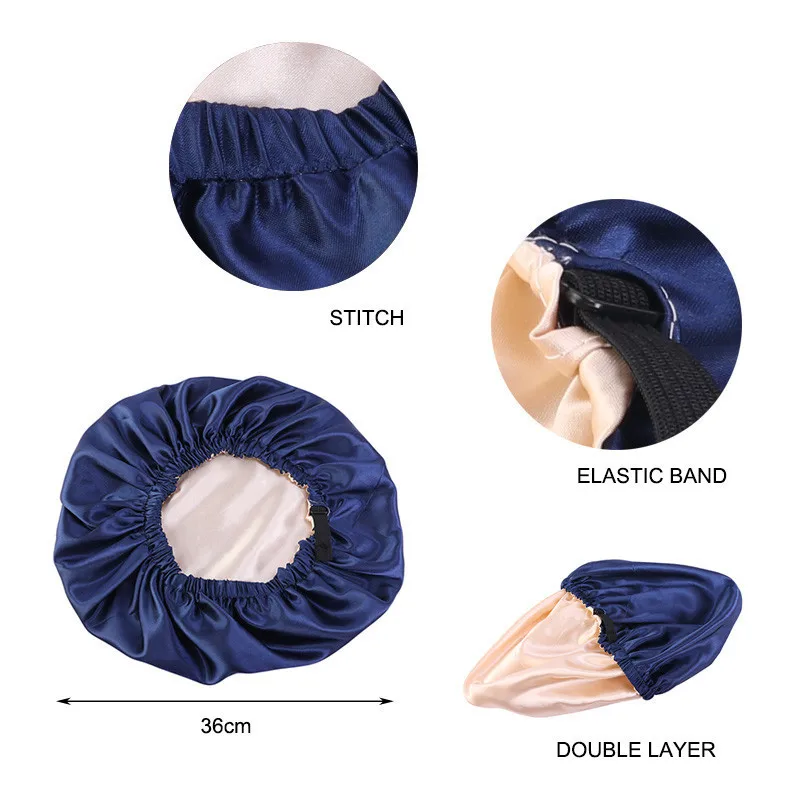 Women Shower Caps Adjusting Button Night Hat Satin Hair Cap for Sleeping Invisible Flat Imitation Silk Round Haircare silk bonnet,hair bonnet,satin bonnet,shower cap,satin nightcap,sleeping cap