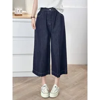 100KG Summer New Casual High Waiste Thin Lyocell Denim Capri Pants Plus Size Women Wide Leg Jeans 448 - Image 2