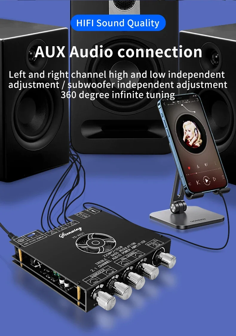 Description Picture 5 of itemYS-AS21 2*220W+350W 2.1 Channel BT Digital Power Amplifier Board TPA3251 AMP Subwoofer Treble Bass Tone Audio APP USB Function