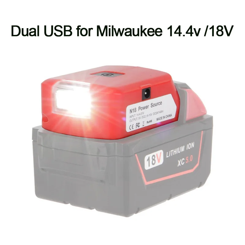

Адаптер зарядного устройства для Milwaukee с двумя USB и светодиодной подсветкой 14,4 В/18 в