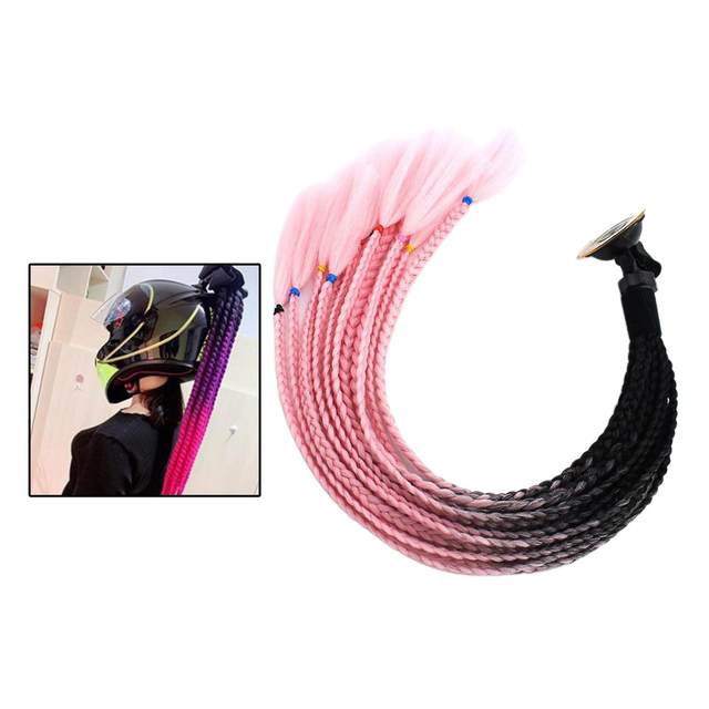 Female Motocross Helmet Pigtail Braids Curly Wig Hair Helmet Braid Punk 55cm
