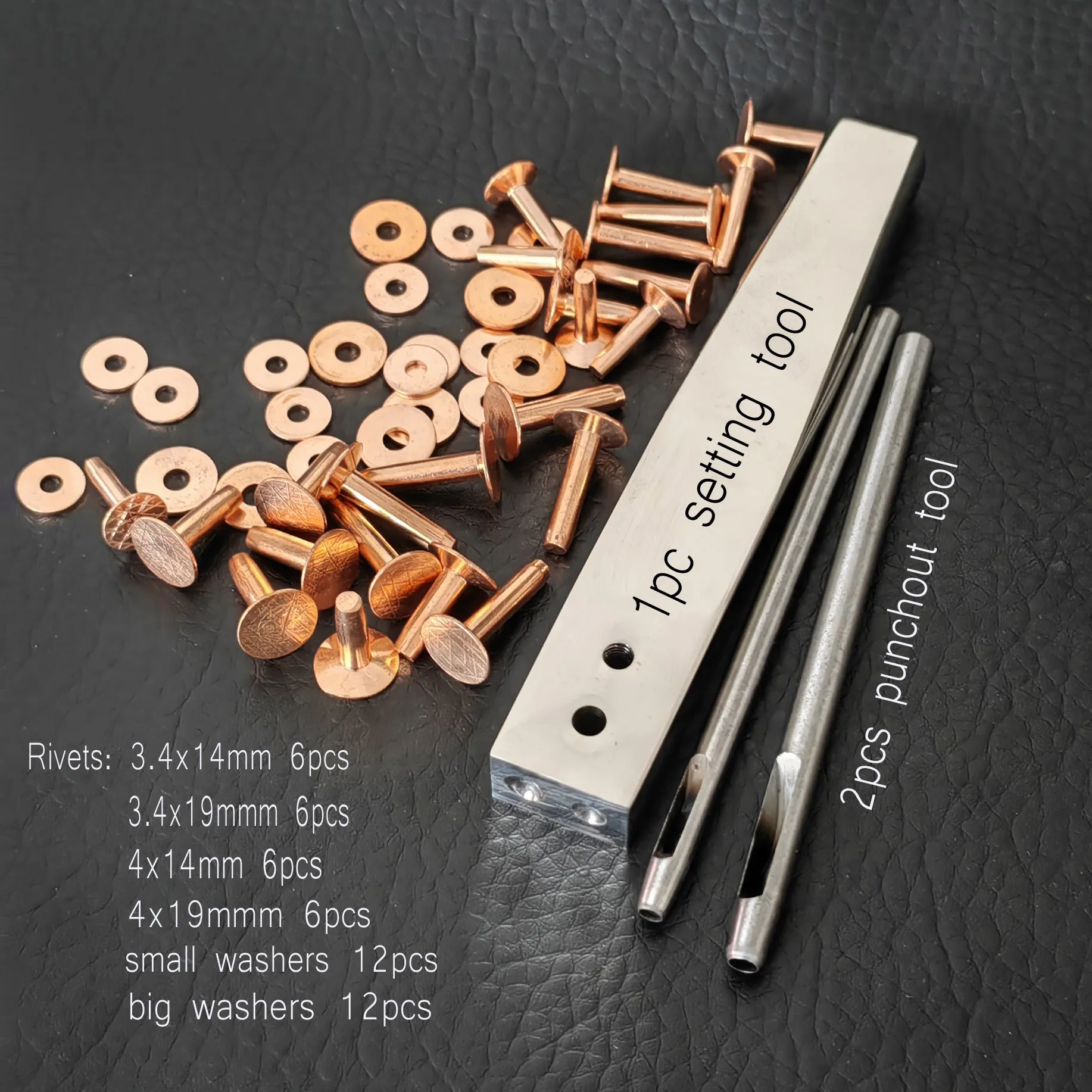 Copper Rivets & Burr Setter Leather Tool Kit 6