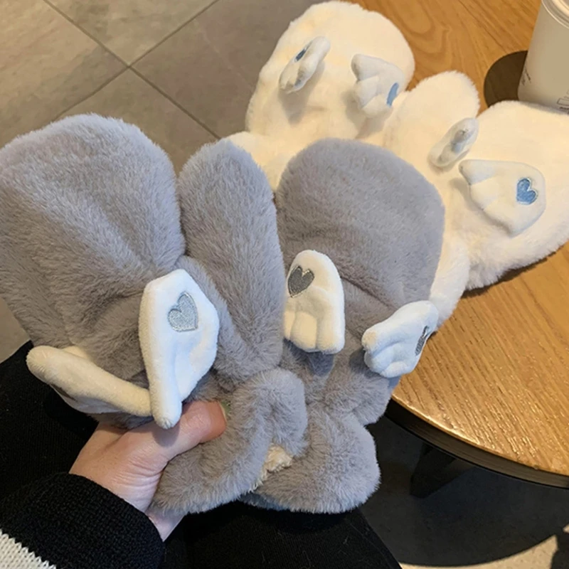 

Y166 Schoolgirls Mittens Plush Gloves Mitts Flopping Wing Thicken Furry Warm Gloves