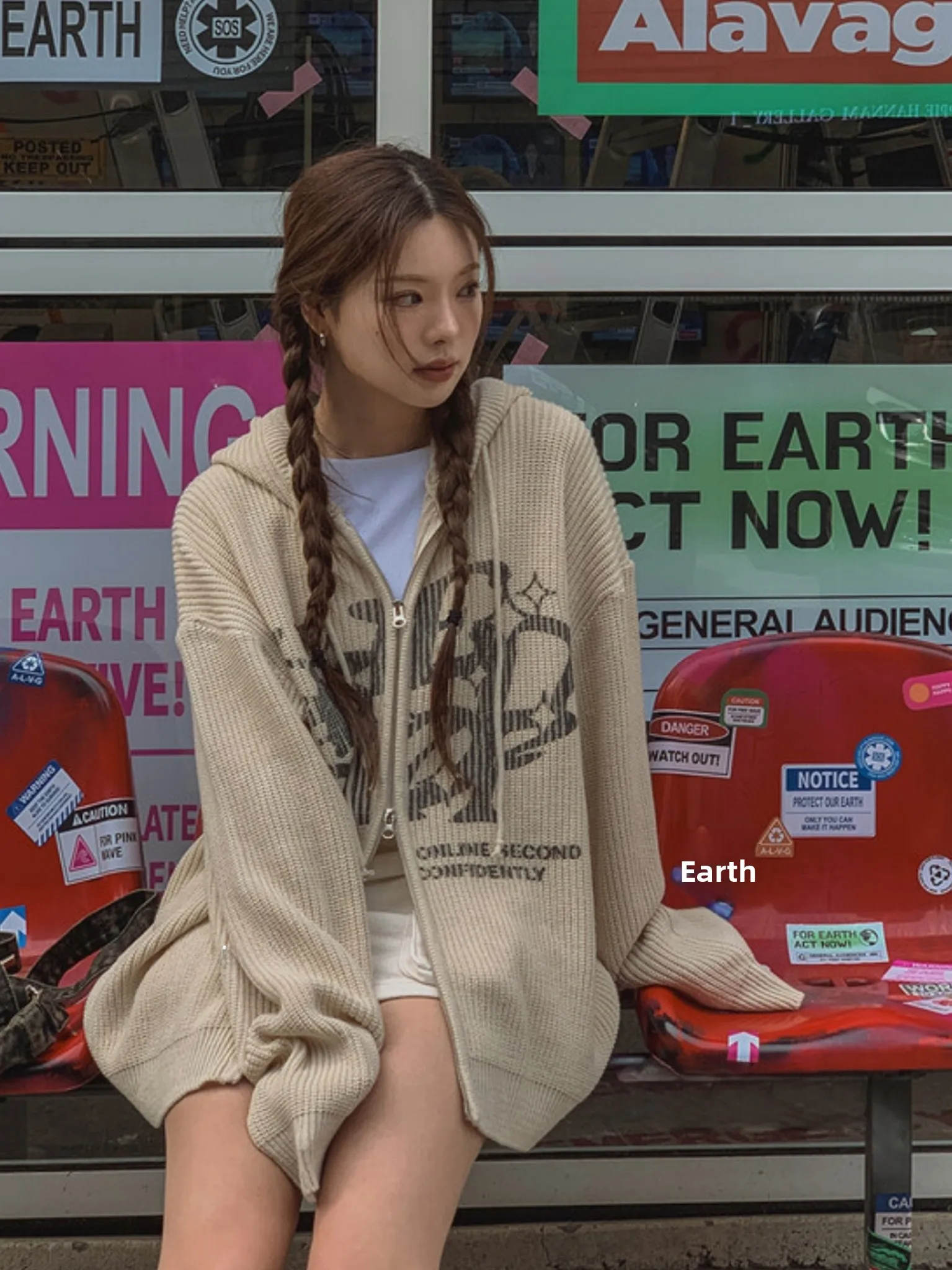 Loose Knitted Hoodie Street Sle Letter Print Fem Outerwear Comfortable Breathable Casual Commute Sle Long Sve Coat