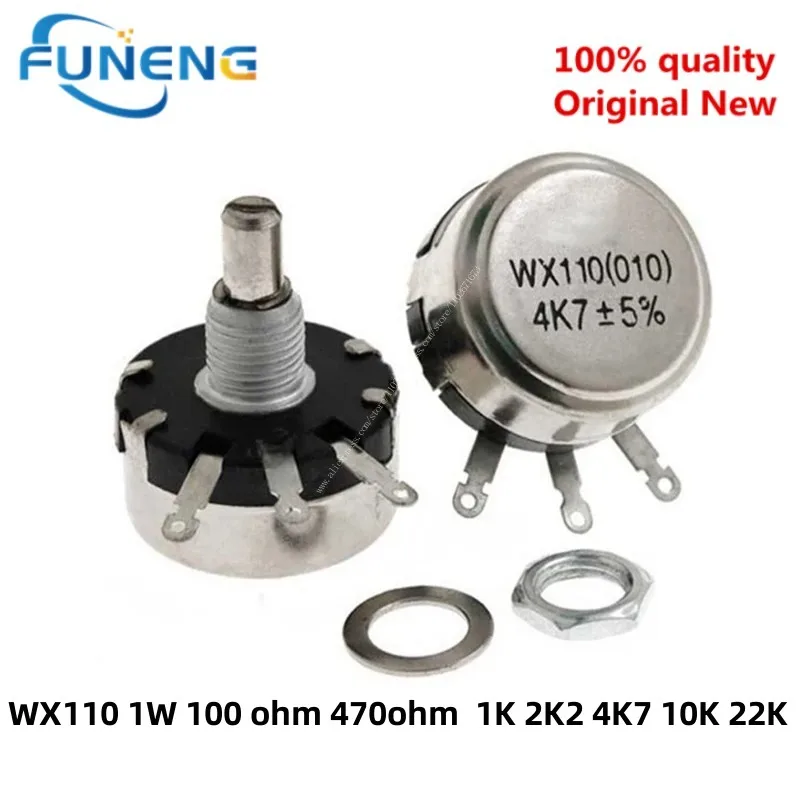 

10 шт. WX110 WX010 10 Ом-22K Ом 1k-470rR 3P клеммы для спайки 6 мм круглый металлический вал одноповоротный проволочный ранечный потенциометр