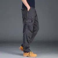 Men Fashion Casual Sports Many Pockets Cargo Pants Men Loose Straight Utility Work Safety Pants Comfortable Elasticity Trousers