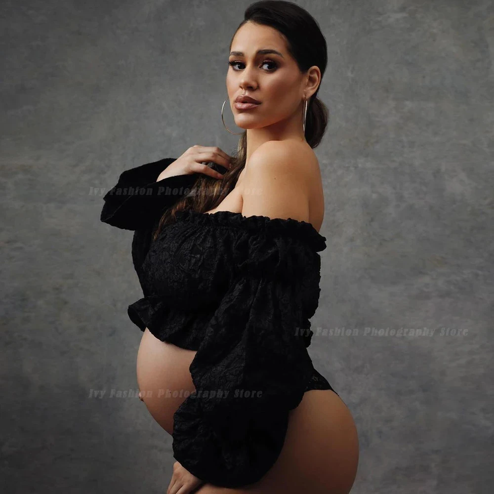 Chiffon Summer Maternity Dress Photo Shooting Pleated Top Flare Sleeve See Through Pregnancy Photography Outfit Women Clothing