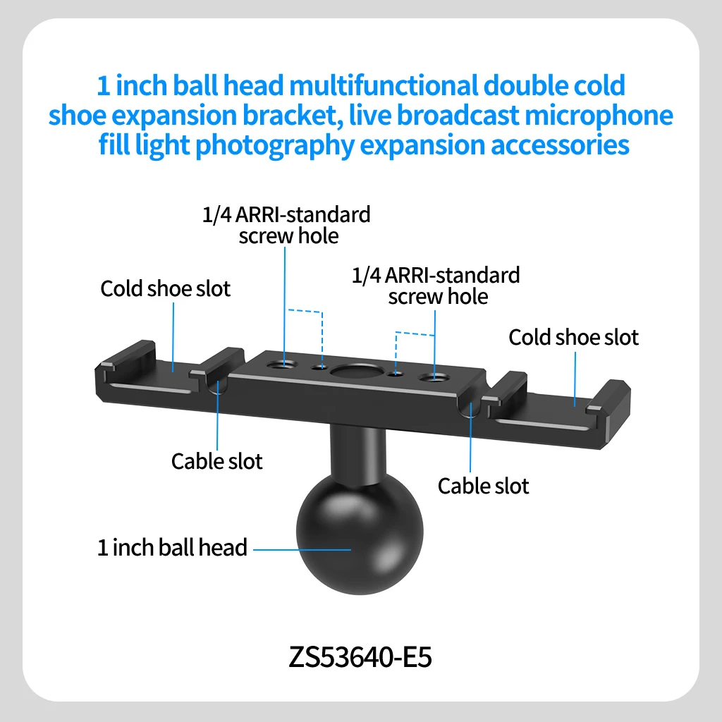 Double Cold Shoe Adapter 1/4 ARRI Mount Extension Bar 360 Rotatable Bracket for