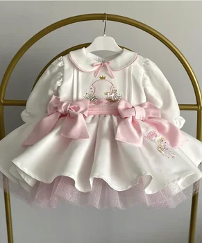 0-12Y Baby Girl Autumn Horse Embroidery White Vintage Ball Gown Princess Dress for Casual Party Birthday Eid Photography  C36 1