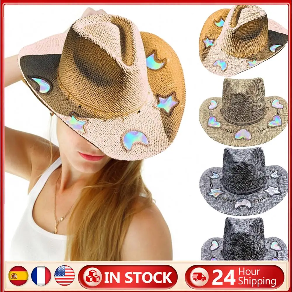 Straw Western Cowboy Hat for Women Summer Beach