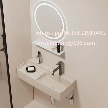 อ่างล้างหน้าเซรามิกติดผนังแบบแคบพิเศษสำหรับฤดูหนาว ปรับแต่งได้ สีครีม ใช้สำหรับล้างหน้า ซักผ้า ติดตั้งบนระเบียง แบบแขวนเรียบง่าย 1