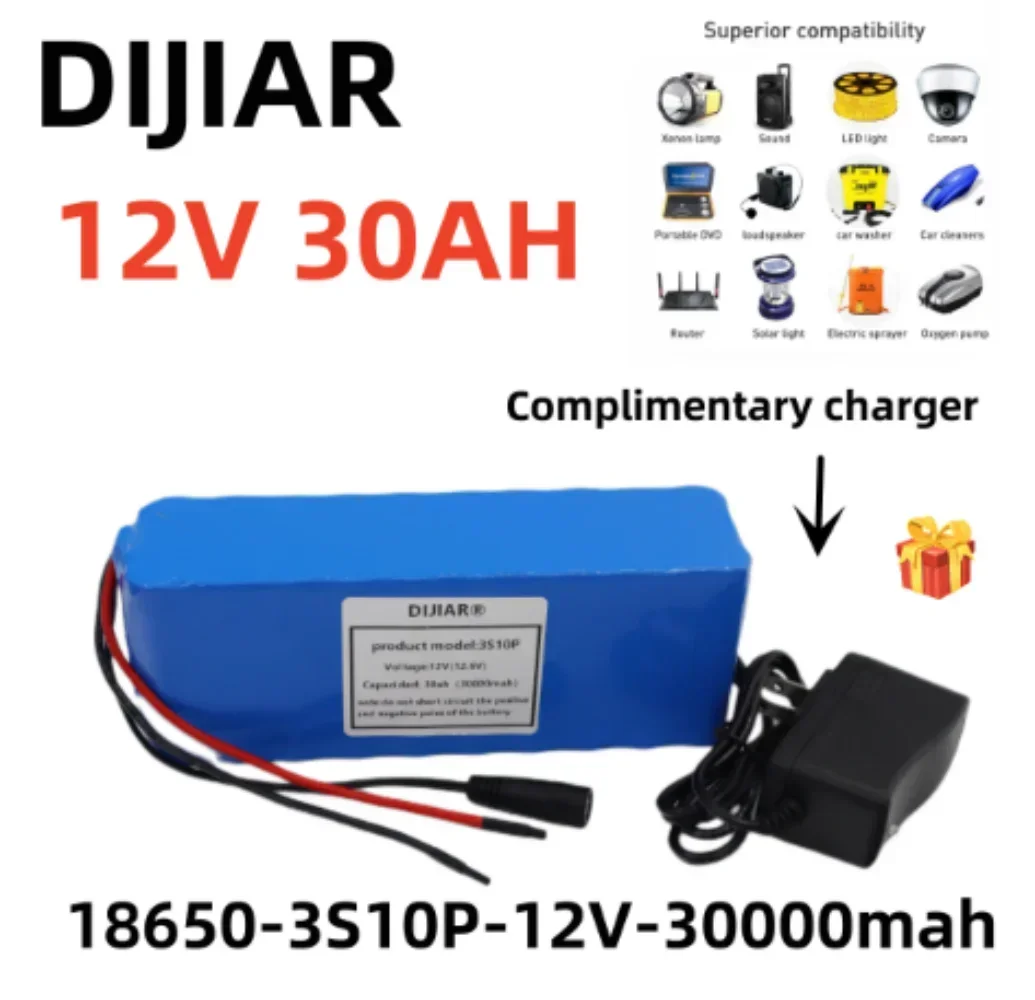 

3s10p 12V 30Ah battery pack 18650 lithium ion 12V 30000mAh DC12.6V super large capacity rechargeable battery with BMS + charger