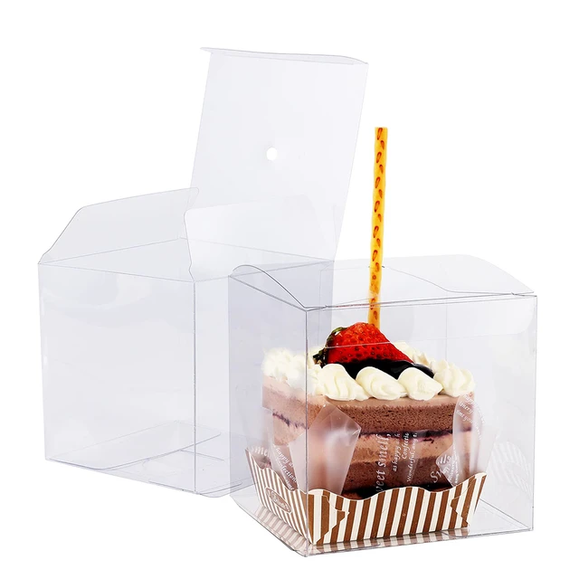 50 Pack PET Crystal Clear Boxes - 4x4x4 inch Transparent Favor Boxes for  Treats, Cookies, Cupcakes, Favors 