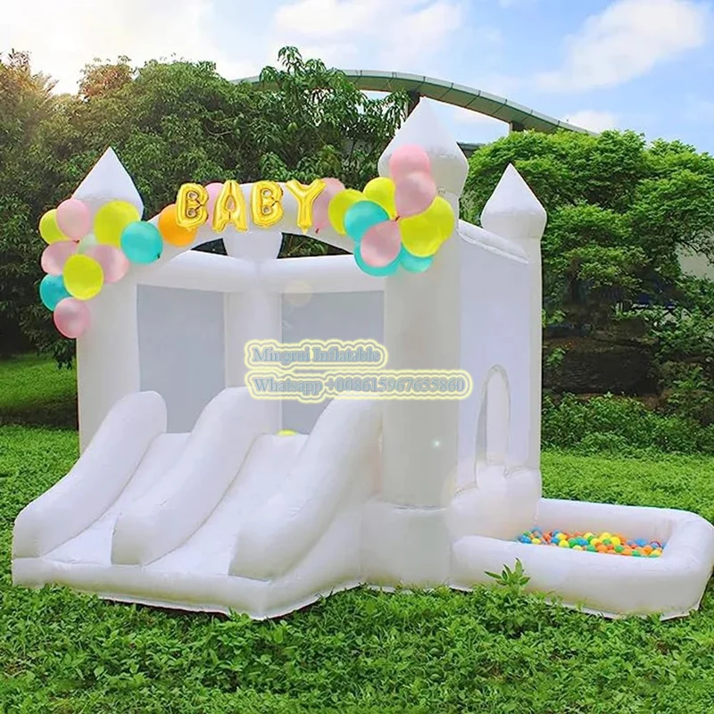 

White Bounce House for Kids Inflatable Bouncy Castle with Double Slide, Baby Backyard Jumper Ball Pit Pool for Park Party Gift