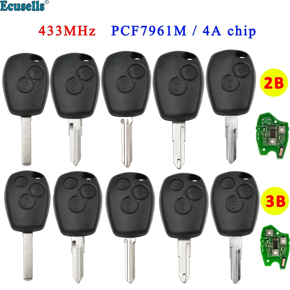 

Ecusells дистанционный ключ-брелок от машины PCF7961M 4A Chip 433MHz для Renault Trafic Sandero Logan Symbol Dacia Duster Logan Sandero 2012-2016