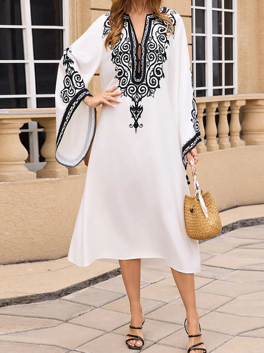 Elegant Floral Embroidered Abaya Dress with Long Sleeves and V-Neckline Stylish Button-Up Robe for Women Perfect for Prayer