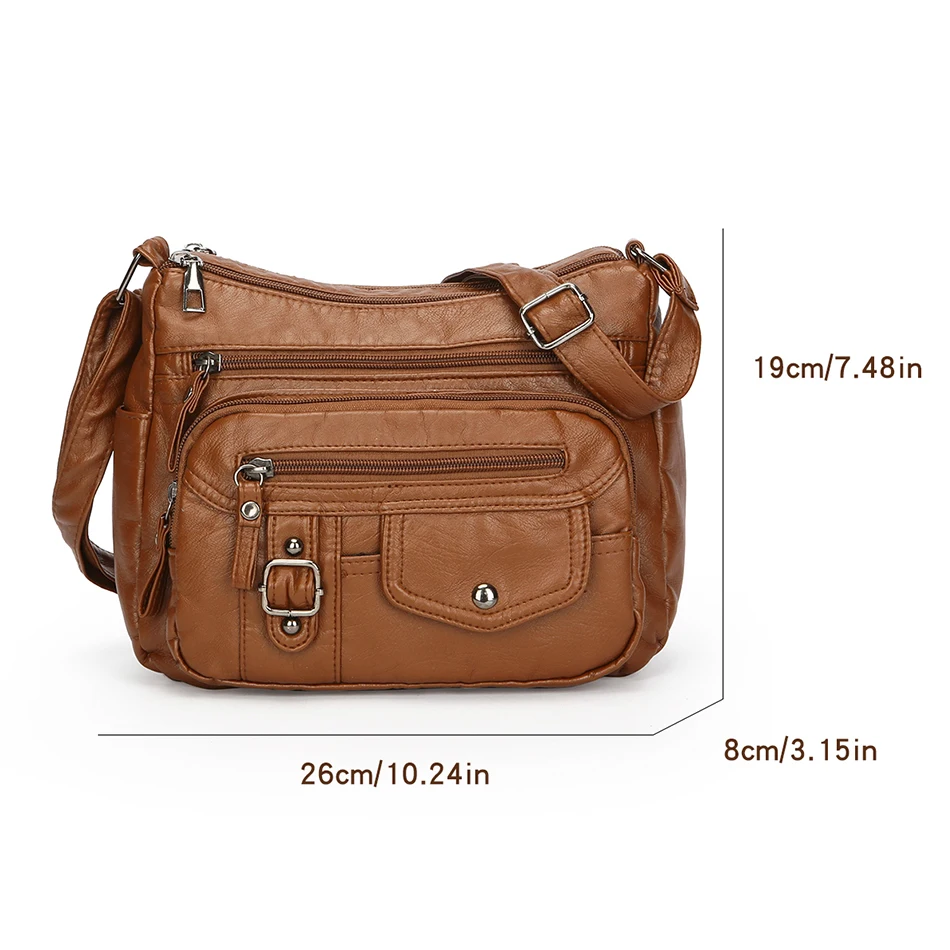Retro Soft Pu Leather Crossbody Bags for Women Multi Pocket Shoulder Bag Purses