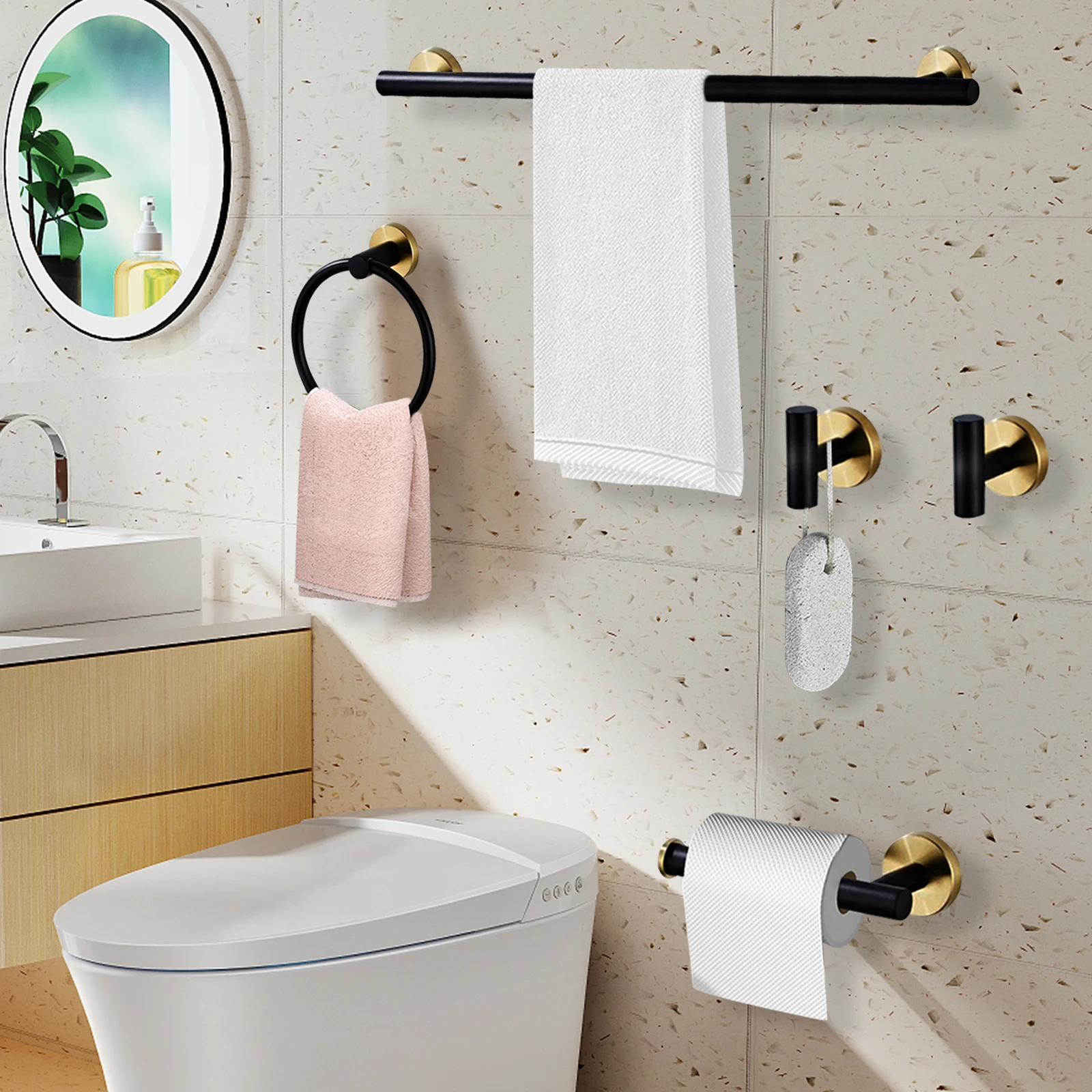 

Набор аксессуаров для ванной комнаты, 5 шт., настенный держатель для полотенец, держатель для туалетной бумаги