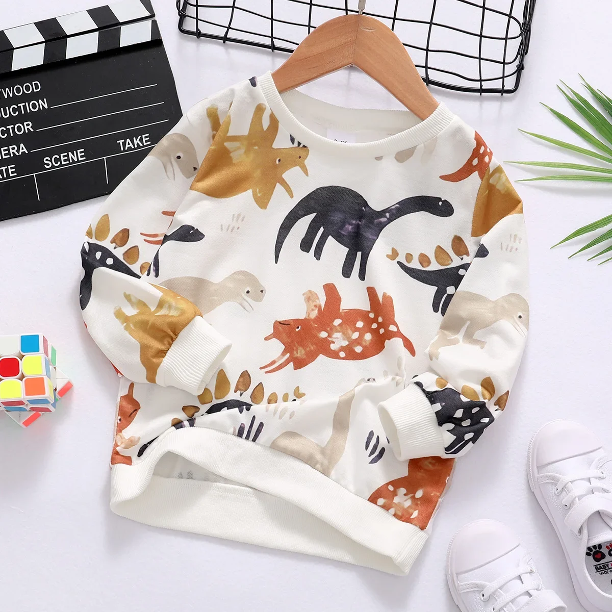 Babyhug Cotton Knit Full Sleeves Pullover Sweatshirt with Dino Print - Purple
