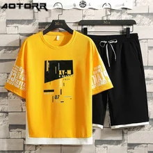 2022 Summer New Men Casual Shorts Sets Trend Printing T-shirt + Shorts 2-piece Suit Fashion Sportswear Tracksuit Men M-4XL
