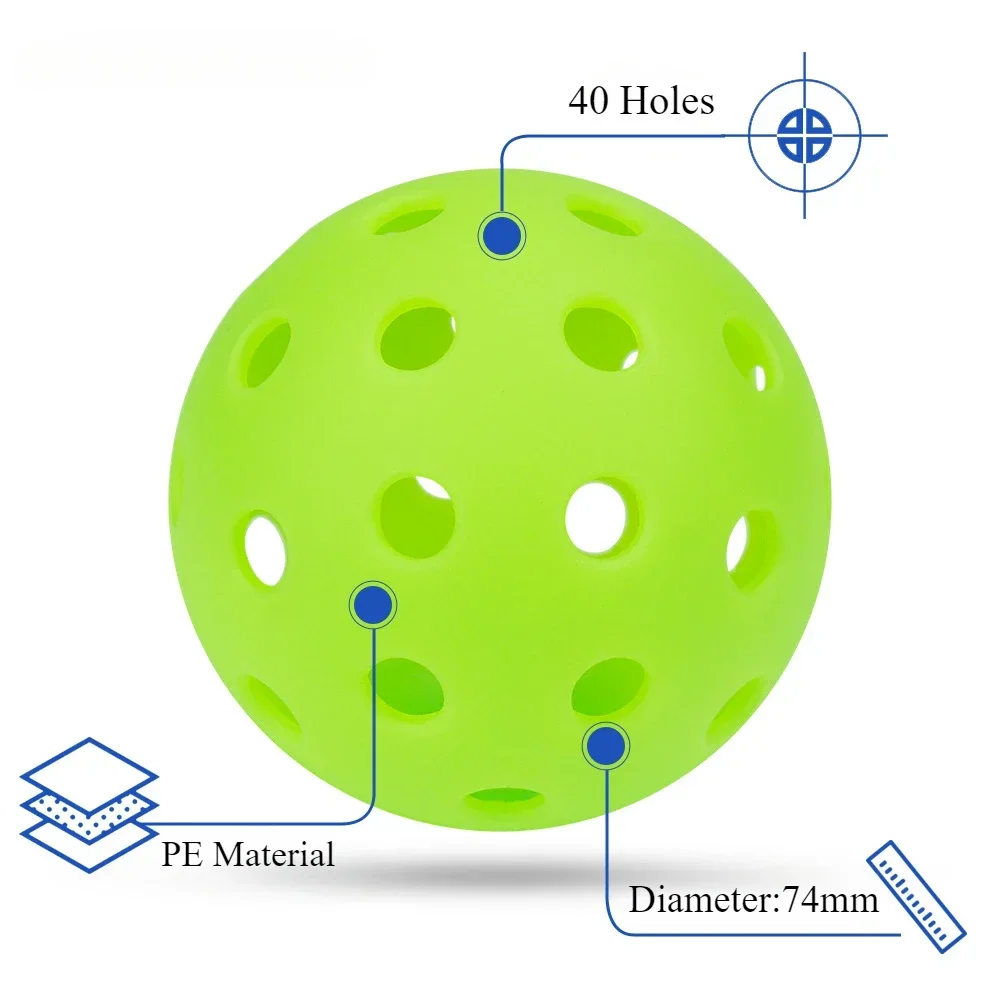 6PC 74MM 40 Holes Luminous Pickleball Durable Multicolor Elastic Tennis Glow In The Dark PE Ball Indoor Outdoor Competition Ball pickleball balls